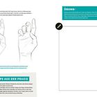 "Hände", "Tipps aus der Praxis", "Übung" in großen Buchstaben. Skizzen von Händen und freier Bereich zum Zeichnen.