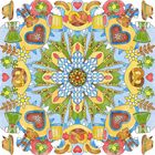 Illustration mit bayerischen Symbolen: Brezeln, Herzen, Bierkrüge, Trachten und Blumenmuster in lebhaften Farben.