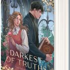 Text: "ANNA LANE", "DARKEST OF TRUTHS", "THORNWICK ISLAND", "ROMAN". 
Illustration: Frau mit Rose, Mann mit Buch vor Torbogen.