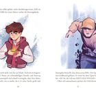 Text oben: "Amulett selbst gehört, nicht durchdringen kann, fehlt im Erste-Hilfe-Set seiner Mutter seither die Rettungsdecke."

Links: Junge mit Amulett in Händen. Rechts: Mann in Hoodie und Kappe rennt.