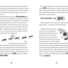 Zebra-Illustration mit "Wau Wau". Text: "ZOOWOHNEN", "MITTENDRIN. IM ZOO", "JEDEMAL!", "Party", "Egal". Enthält Ameisenzeichnungen.