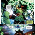 Eine Comic-Illustration zeigt Figuren in dynamischen Posen mit grüner Energie und Texten über Bedrohungen und Vorbereitung.