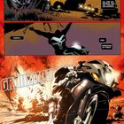 Illustration: Ein Mann auf einem Motorrad vor einer Explosion. Texte: "Der Tempel..." "Vereint." "Hier..." "GRANADOOM..."