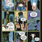 Comic-Stil: Schlafende Frau mit Dolch, blaue Ziege spricht. Dialoge über einen toten Ares, sentimentale Gründe und Hilfe.