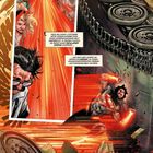 Comic-Seite: Ein Held mit Energiefäusten durchbricht mit roter Lichtspur Panzerketten, Menschen sehen zu.