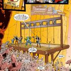 Texte: „Der Planet Psoriasis-3...“, „Willkommen zu einer neuen, dreiteiligen Lobotomie...“. Comic-Stil, Wildwest-Szene mit Galgen.