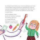 Ein Zahnarzt ermahnt Milenka, gibt ihr eine Zahnbürste und einen Spruch: "Nicht an Süßigkeiten lecken...", illustriert.
