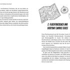 Seite über Urban Survival mit Titel „2. Fluchtrucksack und Everyday Carries (EDCs)“; Text über Notwendigkeit und Inhalt. Links eine Karte, ein Kompass und ein Messer gezeichnet.