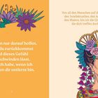 Links: „Ich kann nur darauf hoffen... wenn ich weit von dir entfernt bin.“ Rechts: Illustration einer Frau mit Blumenhaarschmuck.