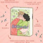 "Heartstopper Volume 6" von Alice Oseman. Illustration: Zwei Personen umarmen sich, umgeben von grafischen Elementen.