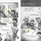 Ein Comic mit Personen in einem Klassenzimmer. Texte: "Auch Birta wirkt noch gereizter als sonst." und "Nach dem Unterricht...".