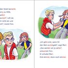 Text: Mari bemerkt Streit, eilt zu Hilfe. Finn sagt: "Misch dich nicht ein." Illustration: Drei Kinder diskutieren energisch.