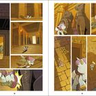 Illustration: Ein kleines Einhorn sagt: "Wer ist das? Ich muss hier raus ..." Es rennt durch eine alte Halle. Schockiert.