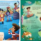 Seite 4: Vincent ist auf einem Piratenschiff. Piraten stinken, Angst vorm Waschen. Seite 5: Im Dschungel, Tiere, Orang-Utan sagt, "Unser Pokal ist geklaut". Optionen zum Wählen.