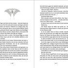 Seite 18 und 19 zeigen Text in einem Buch. Oben ist eine große Zahl 1 mit einer Illustration eines Schmetterlings darunter.