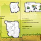 Ein Fragebogen in Blockform auf grünem Hintergrund mit pixelartigen Illustrationen im Videospielstil.