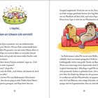 1. Kapitel, in dem ein Schwein sich vorstellt. Zwei Figuren: Eine auf dem Sofa entspannend. Text erzählt von Alltagserlebnissen.