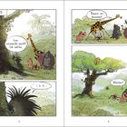 Jim spielt Verstecken mit Tieren im Wald. Tiere verstecken sich. "Los, versteckt euch!". "1, 2, 3...". "Baum ist besetzt!". "Blätter!".