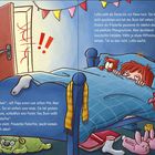 Eine Illustration zeigt ein Mädchen namens Lotta im Bett, Decke bis zur Nase hochgezogen. Ein Buch: "Friederike Fehlerfrei".