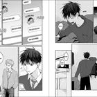 Zwei Schüler unterhalten sich über Beziehungen; einer teilt den Regenschirm mit jemand anderem. Im Manga-Stil.