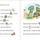 König Neptun lädt ein. Eine kleine Meerjungfrau ist sauer, da sie nicht zur Feier eingeladen ist. Illustrationen zeigen sie.