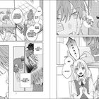 Manga-Szene: Betrunkener Mann zuhause, Frau hilft ihm. Text zeigt Sorge und Erinnerung an Prügelei.
