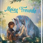 Ein Formular mit Fragen zu Name, Spitzname, Geburtstag, Hobbys, Lieblingsfilm und mehr. Illustration: Kind mit weißem Pony.