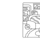 Eine Illustration zeigt ein gemütliches Schlafzimmer mit süßem Häschen im Bett, Herzen an der Wand, hübscher Lampe und Büchern.