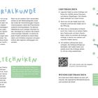 Text: MATERIALKUNDE. HÄKELTECHNIKEN. LUFTMASCHEN. WENDELUFTMASCHEN. Tipp: Um zu den Technik-Videos zu gelangen...

Links Fließtext, rechts Anleitungen mit Illustrationen von Häkeltechniken. QR-Code vorhanden.