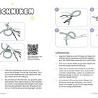 „Häkeltechniken“ steht oben. Anleitungen für Fadenring und Luftmaschen mit Illustrationen von Händen und Garn. QR-Codes verfügbar.