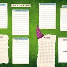 KW 34, 17.08.–23.08. Tage: Montag bis Sonntag. To-Do-Liste. Notizenraster. Grüner Hintergrund. Magierhut.