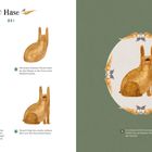 Titel: Hase. Anleitung in fünf Schritten, um einen Hasen zu zeichnen. Schematische und kolorierte Schritte.