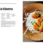 "Batata Harra" steht groß geschrieben. Zutaten und Zubereitung sind aufgelistet. Rechts ist ein Teller mit Kartoffeln und Kräutern.