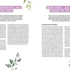 Die Texte: "DIE GEHEIMNISVOLLE WELT DER MAGIE", "GRÜNE MAGIE – DER MAGISCHE UMGANG MIT DER NATUR". Illustration mit Blättern.
