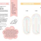 GRUNDANLEITUNG SOHLEN, HÄKELSCHRIFTEN, Symbole wie Kettmasche und feste Masche. Tipp: Eine Sohle ist mit Übung schnell gehäkelt. Zwei Hund-Illustrationen.