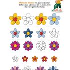 Text zur Malanleitung, Illustration eines Kindes mit Blume und sechs Blütenreihen.