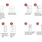 Anleitung zur Herstellung eines Papierkimonos mit 13 nummerierten Schritten, beginnend mit dem Falten eines Blatts.