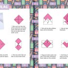 Ein Origami-Anleitung "HERZ-BRIEFUMSCHLAG" mit neun Schritten, illustriert mit rosa Papierdiagrammen.