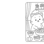 Eine Illustration zeigt zwei Tiere mit Kochmützen, die einen Kuchen backen. Auf dem Tisch sind Herbstsymbole und Desserts.