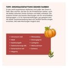TIPP: GRUNDAUSSTATTUNG DEINER FARBEN. Liste von Farben und Illustration von Kürbis und Blatt.