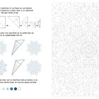 Links: Anleitung für Schneeflocken aus Papier. Rechts: Ausmalbild mit nummeriertem Muster, Zahlen von 1 bis 5.