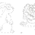Links oben: "14"; Rechts oben: "15". Zwei Punkt-zu-Punkt-Zeichnungen, links ein Hase, rechts ein Baum mit einer Eule.