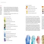 Texte im Zentrum: "Meine Aquarellfarben", Farbenliste, Farbbeschreibungen. Mehrere Farbproben in verschiedenen Tönen.