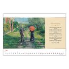 "Spaziergang" und ein Gedicht von Rainer Maria Rilke. Illustration: Zwei Personen auf einem Weg, eine mit einem roten Schirm.