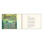 Text: "Frühling... Die Vögel jubeln... Rainer Maria Rilke." Links ein farbenprächtiges Gemälde mit Blumen und einem Haus.