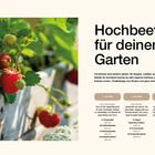 "Hochbeete für deinen Garten" beschreibt elegante und praktische Bauoptionen. Links sind Erdbeeren in einem hölzernen Hochbeet.