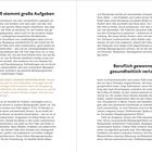 Links oben: "Jeder Fuß stemmt große Aufgaben". Absatz: Bedeutung der Fußfunktion für Gesundheit. Rechts: "Beruflich gewonnen, gesundheitlich verloren". Text behandelt Folgen durch Schuhe und Fußveränderungen.