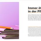 "Immer öfter in der Pflicht" oben rechts. Text über Steuerpflicht im Ruhestand. Links ein roter Stift auf Ordnern.
