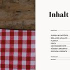 "Inhalt", "Einleitung 8", "Suppen & Eintöpfe 22", rot-weiß kariertes Tuch auf Holztisch.
