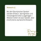 Antwort c) Dressur, Springreiten und Vielseitigkeitsreiten sind olympisch, Westernreiten nicht. Zeichnung eines Pferdes unten.